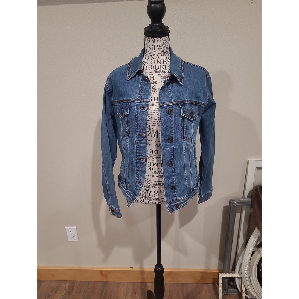 PrAna women SZ S Denim Jean Trucker Jacket casual boho coastal utility country